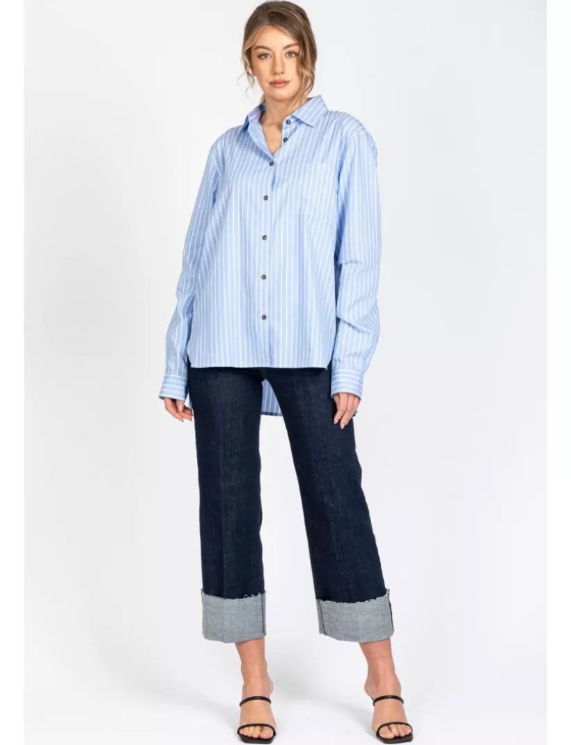 Jeans-New Hallhuber BOBBIE-JO – HOHE TAILLE-HOSE MIT WEITEM BEIN AUS REINEM BAUMWOLLDENIM MIT MAXI-UMSCHLAG blau