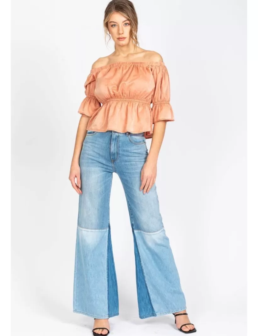 Jeans-New Hallhuber BONNIE – PATCHWORK-JEANS IM 70ER-JAHR-INSPIRIERTEN, IN DER TAILLE SCHMAL UND NACH UNTEN BREITER, AUS REINER BAUMWOLLE himmelblau