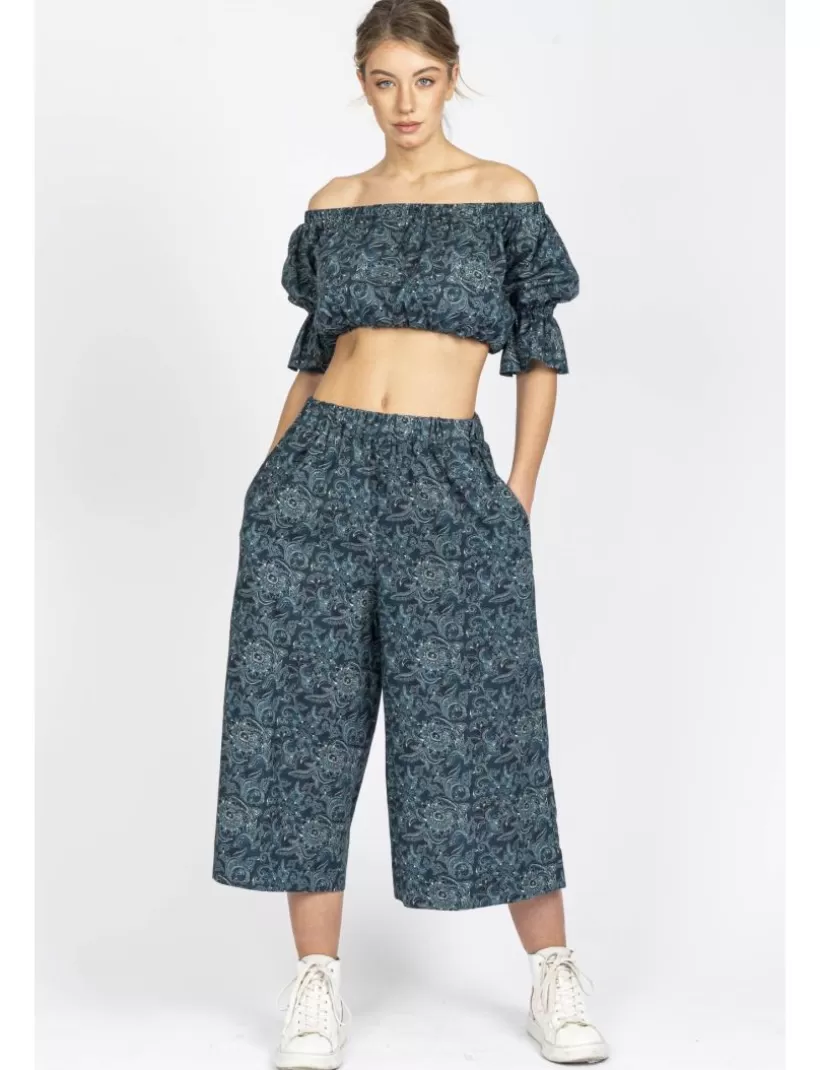 Hosen-New Hallhuber CASSIDY – WEITE HOSE MIT HOHER TAILLE UND DURCHGEHENDEM BLUMENMUSTER blau