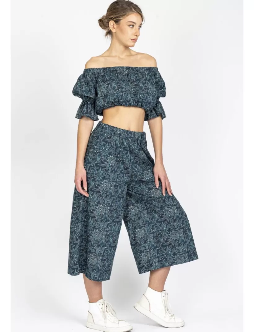 Hosen-New Hallhuber CASSIDY – WEITE HOSE MIT HOHER TAILLE UND DURCHGEHENDEM BLUMENMUSTER blau