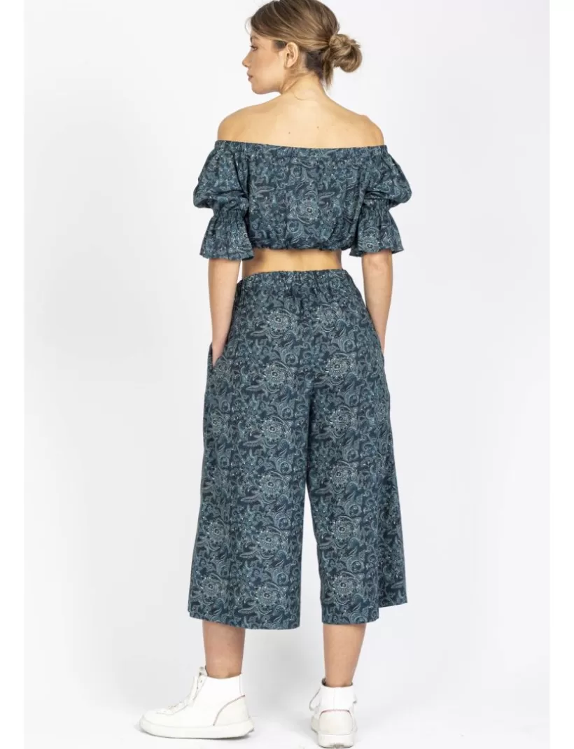 Hosen-New Hallhuber CASSIDY – WEITE HOSE MIT HOHER TAILLE UND DURCHGEHENDEM BLUMENMUSTER blau