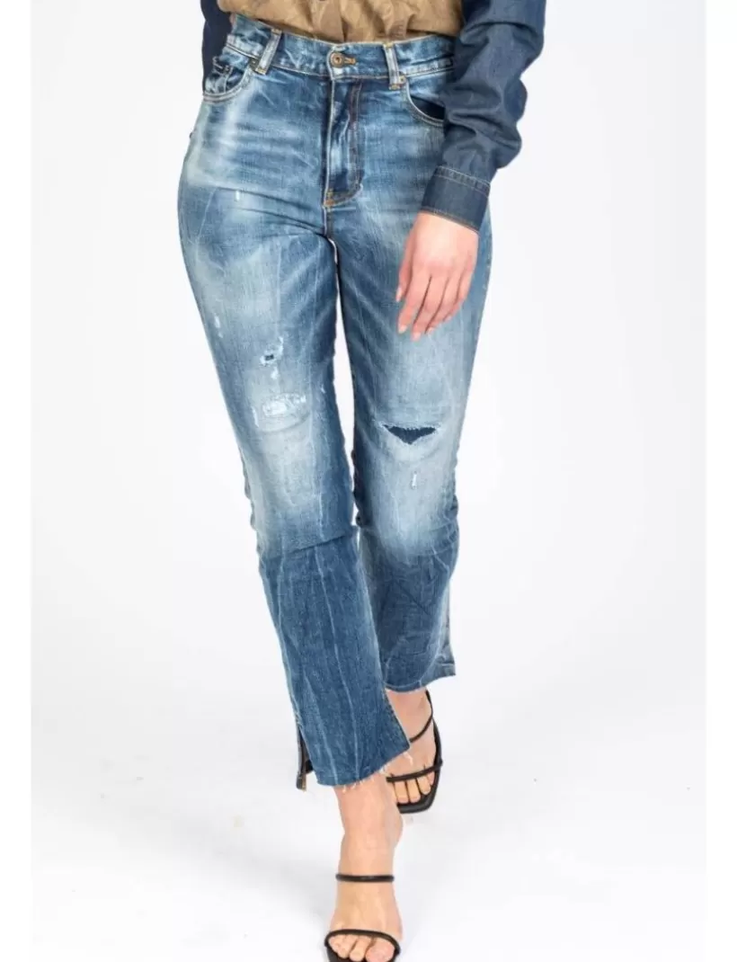 Jeans-New Hallhuber MONTANA – AUSGESTELLTE JEANS MIT HOHER TAILLE AUS REINER BAUMWOLLE UND UNTERER ÖFFNUNGSDETAIL blau