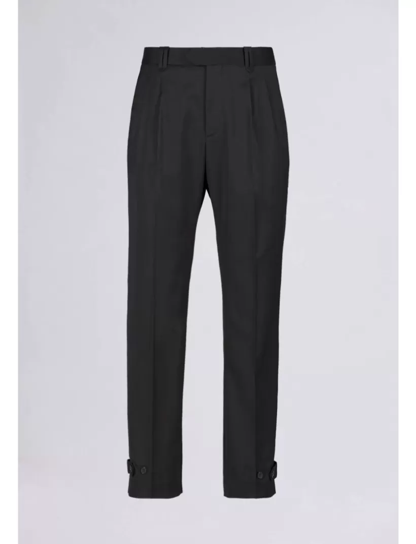 Hosen-New Hallhuber REGELMÄßIGE CHINO-HOSE MIT FALTEN, SCHLAUFENMOTIV UND FROSCHMOTIV AM UNTEREN RAND AUS KÜHLER WOLLE schwarz