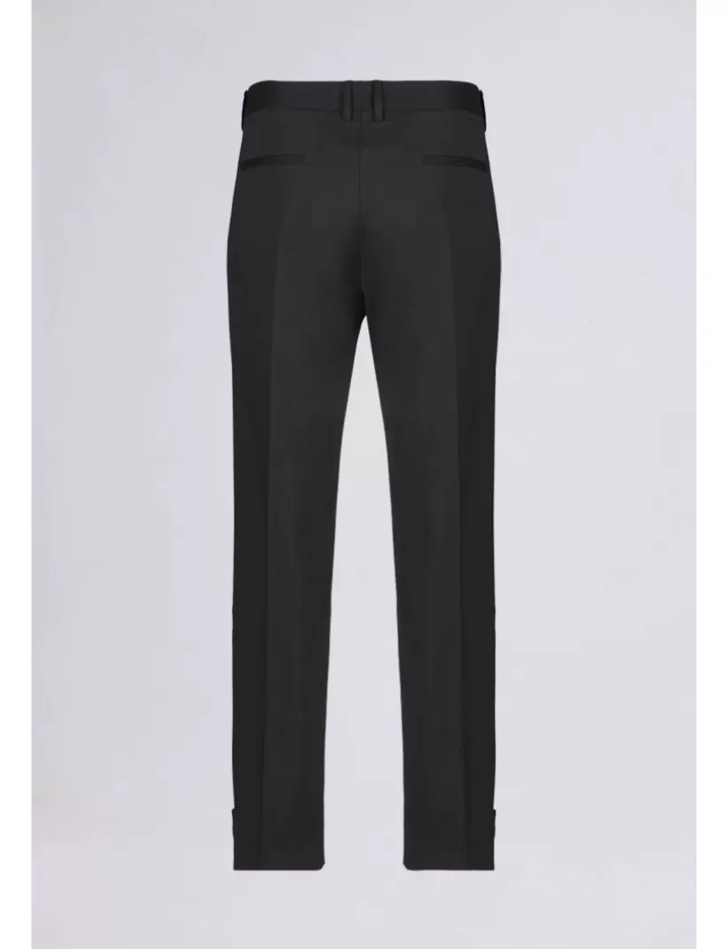 Hosen-New Hallhuber REGELMÄßIGE CHINO-HOSE MIT FALTEN, SCHLAUFENMOTIV UND FROSCHMOTIV AM UNTEREN RAND AUS KÜHLER WOLLE schwarz