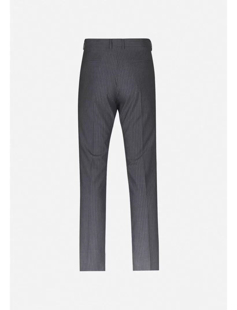 Hosen-New Hallhuber REGULÄRE NADELSTREIFEN-CHINO-HOSE MIT VORGEFERTIGTEM GÜRTELMUSTER AUS COOL WOOL dunkelgrau