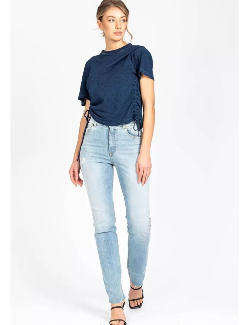 Jeans-New Hallhuber RÖHRENJEANS „BECKY“ MIT HOHER TAILLE AUS STRETCHIGER BAUMWOLLE MIT FARBVERLAUFSEFFEKT himmelblau